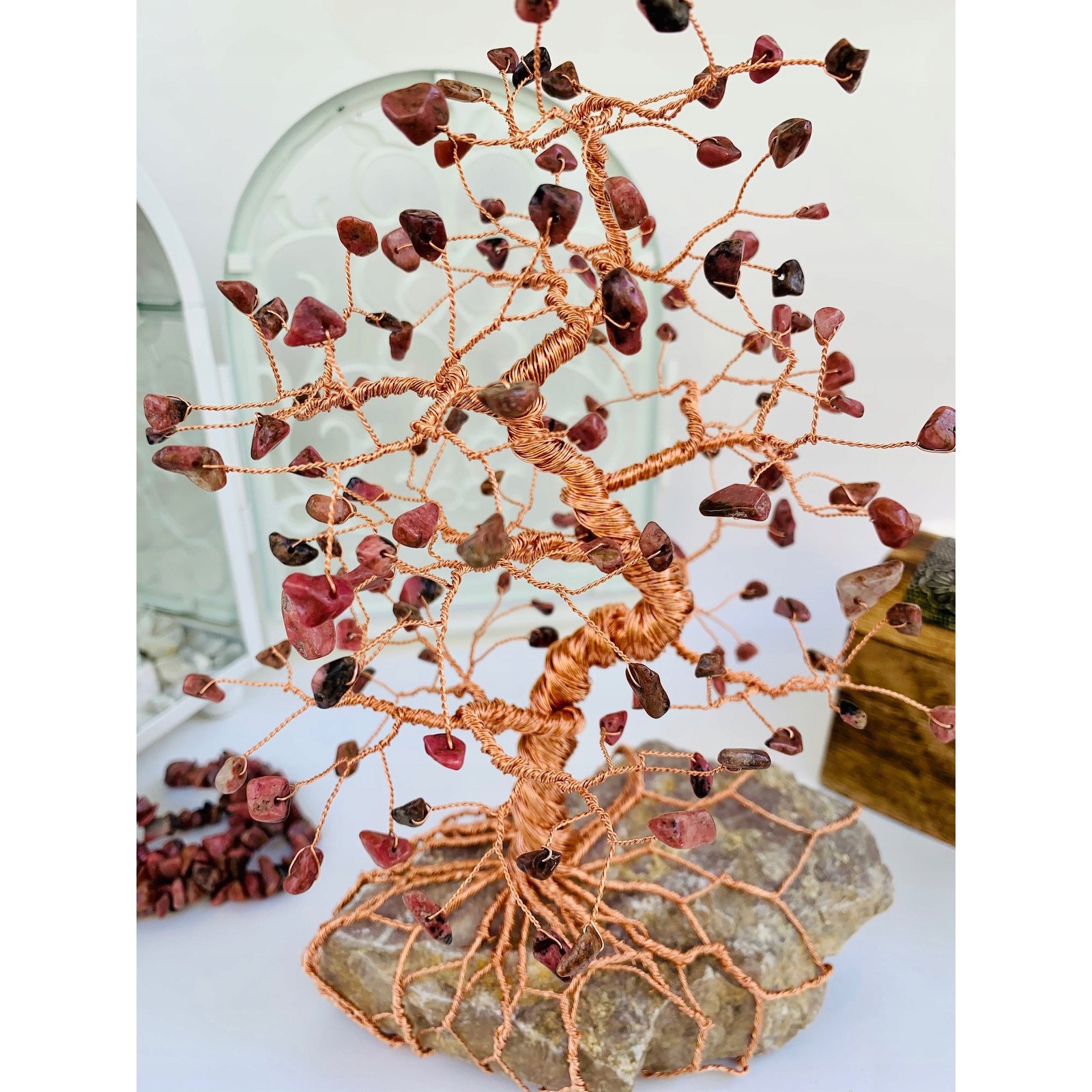 Strom šťastia BONSAI výška 21 cm medený rhodonit kameň megamix.sk