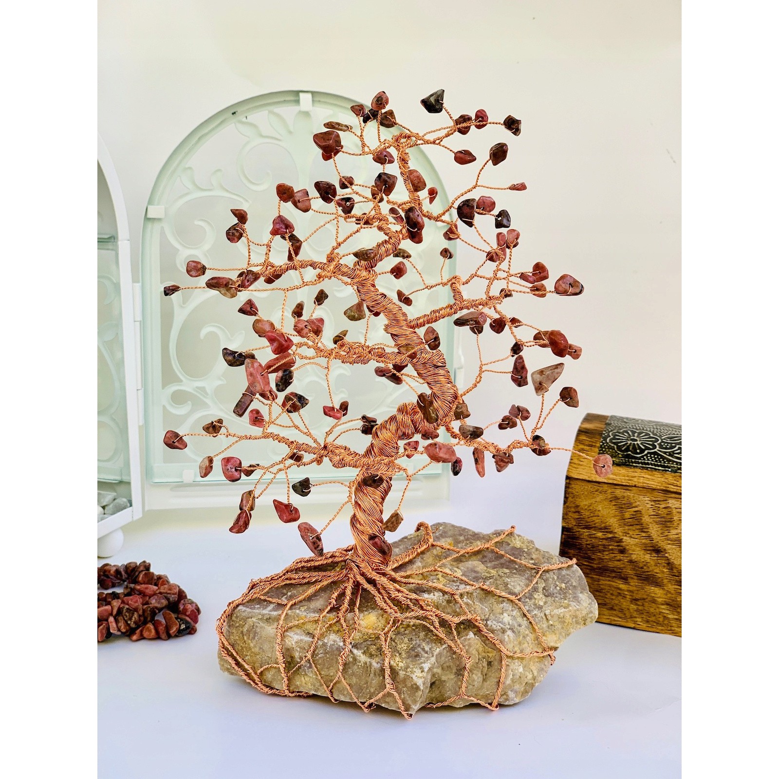 Strom šťastia BONSAI výška 21 cm medený rhodonit kameň megamix.sk