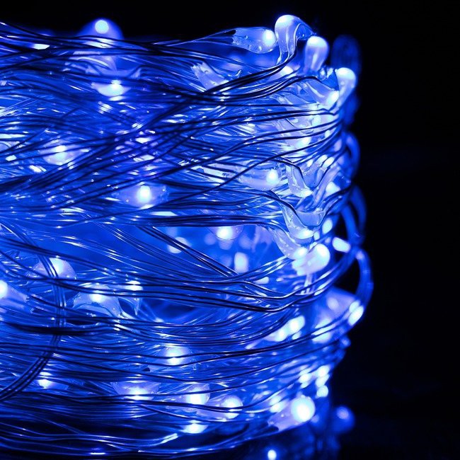 svetelný drôtik 100ks LED modrá farba 10m do elektrickej siete 8 funkcií megamix.sk
