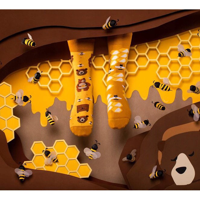 veselé ponožky HONEY BEAR medveď med včielky 43-46 farebné megamix.sk
